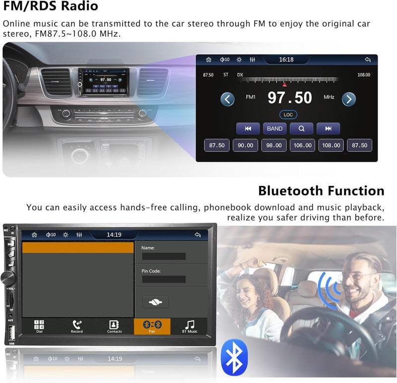 Emeito Upgrade Wireless 7" Double Din Car Stereo with Apple CarPlay Android Auto 178 * 102mm,Touchscreen Car Play Radio for Car,Screen for Bluetooth 5.0, Weatherproof Backup Camera,FM,AUX,Card Slot,USB,SWC - Image 3